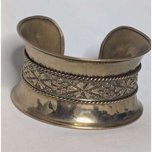 Vintage Brass Cuff Bracelet with Woven Design Vintage, Boho, Statement, Handmade - Picture 5 of 6